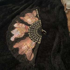 Vintage Hand Fan Victorian With Black Lace